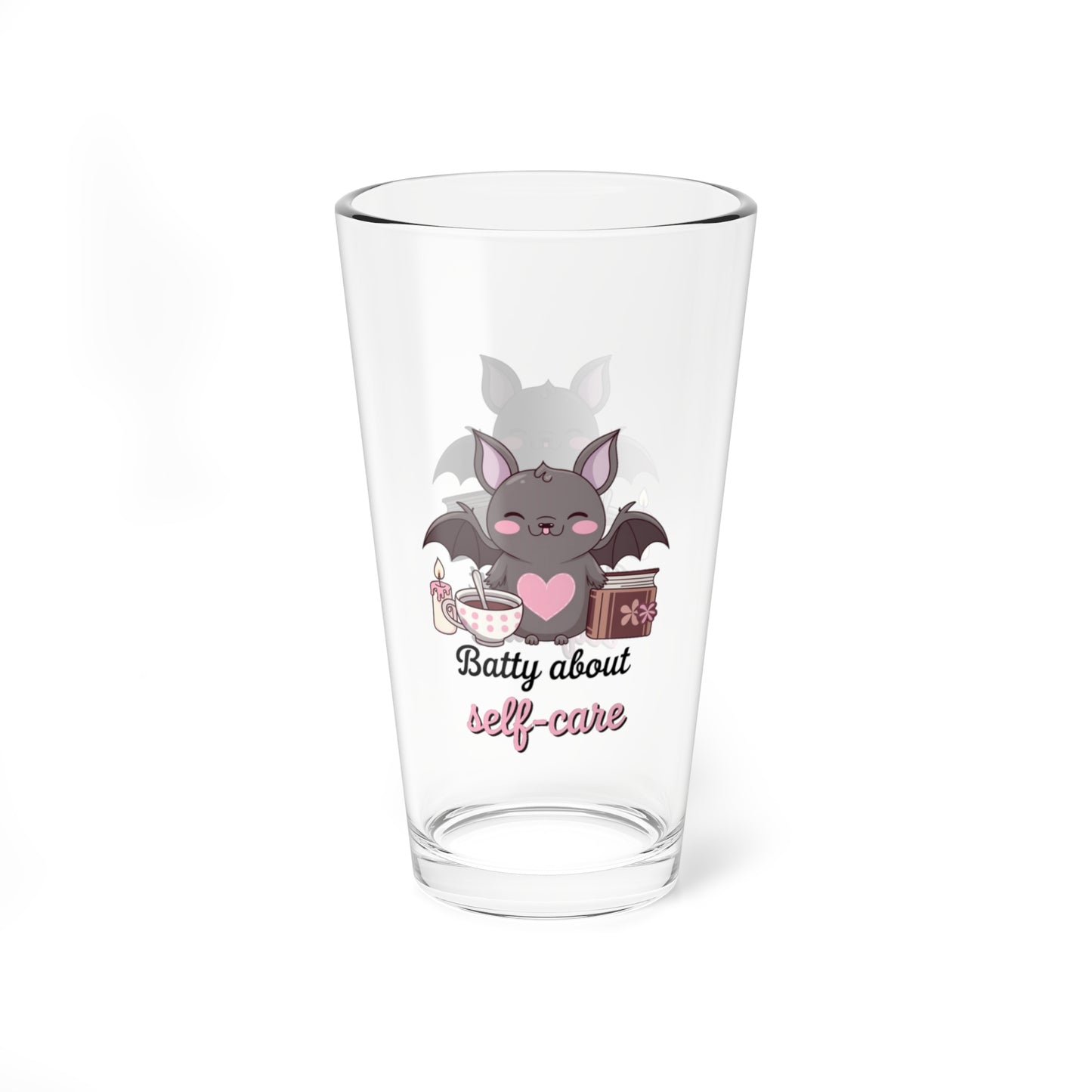 Batty About Self-Care, Halloween Pint Glass, 16oz - Perfect Halloween Party Drinkware