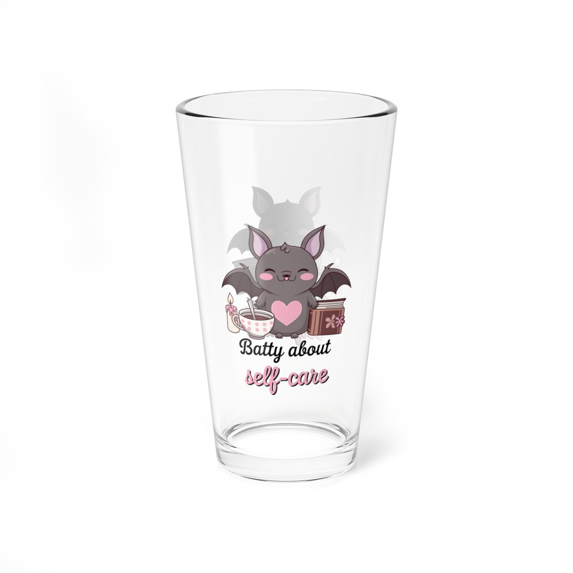 Batty About Self-Care, Halloween Pint Glass, 16oz - Perfect Halloween Party Drinkware