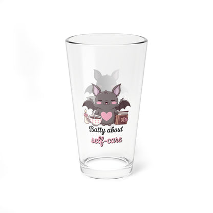 Batty About Self-Care, Halloween Pint Glass, 16oz - Perfect Halloween Party Drinkware