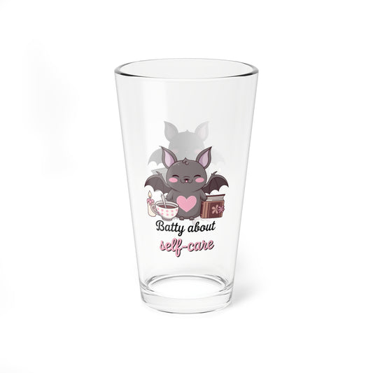 Batty About Self-Care, Halloween Pint Glass, 16oz - Perfect Halloween Party Drinkware