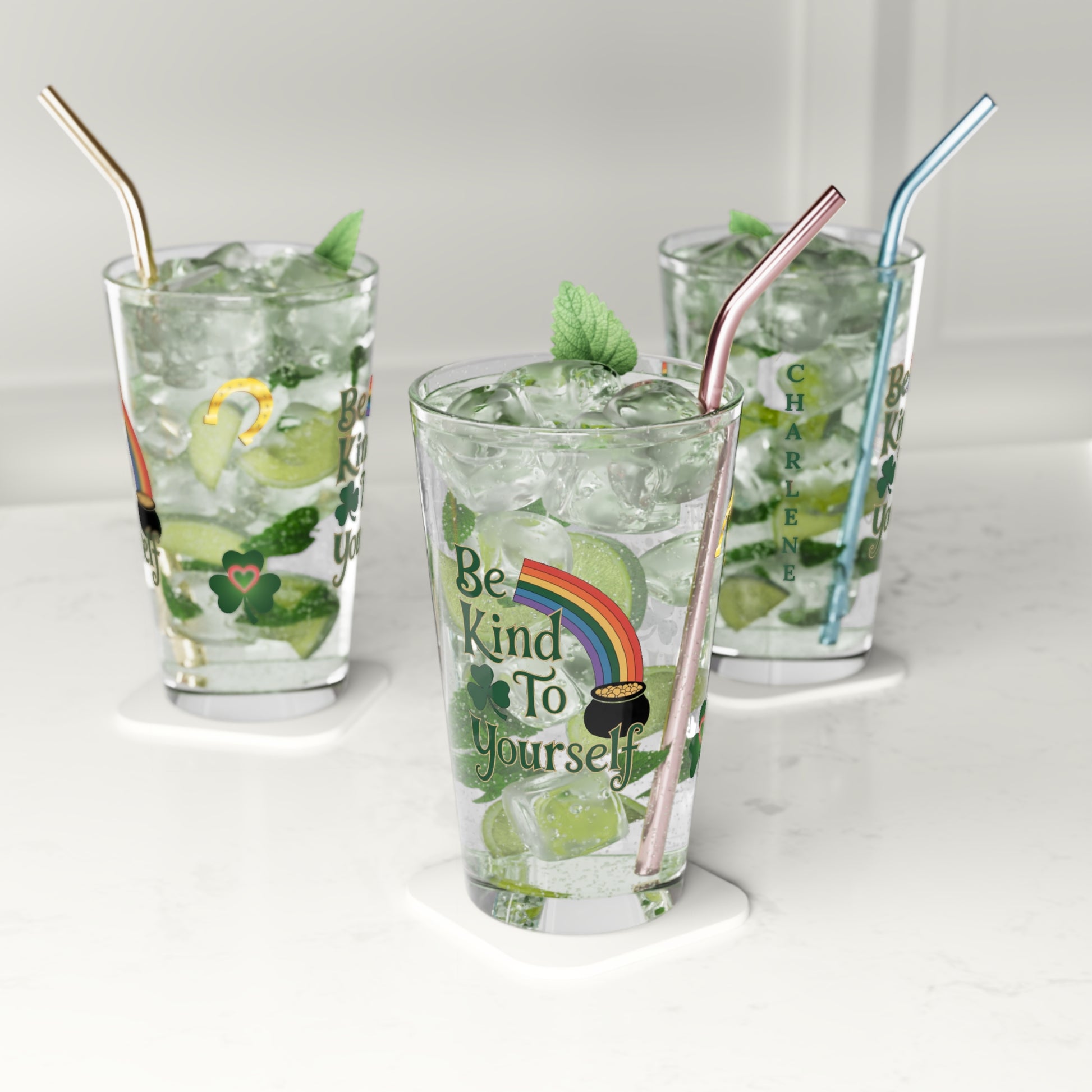 Be Kind To Yourself: Personalized St. Patrick's Day Pint Glass - Customizable Name for Happiness and Positivity
