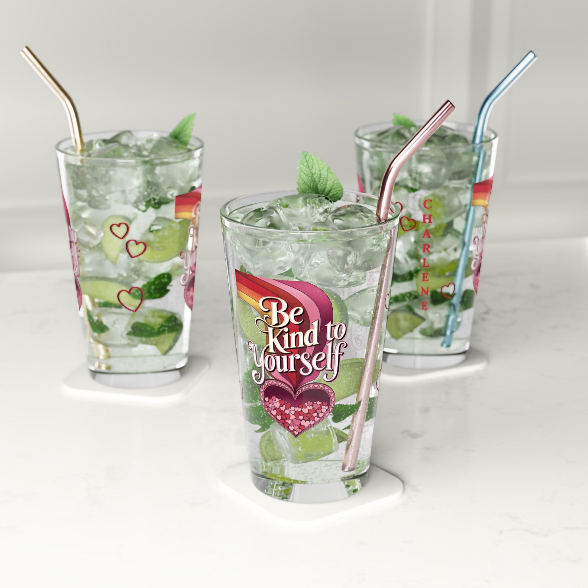 Be Kind To Yourself: Personalized Valentine's Day Affirmation Pint Glass – Valentine's Day Self-Care Gift, Mindful Positivity Drinkware