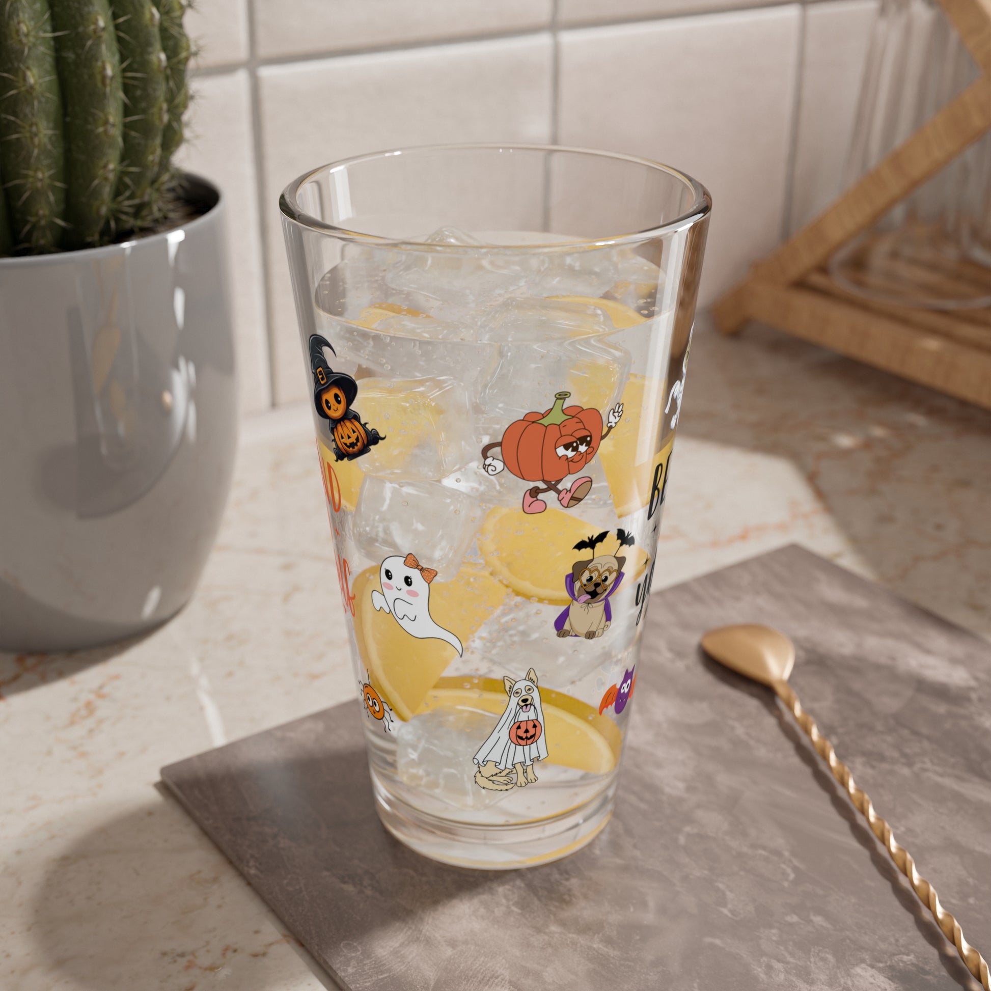 Be Kind To Yourself, Halloween Pint Glass, 16oz - Perfect for Positive Sips & Fall Fun