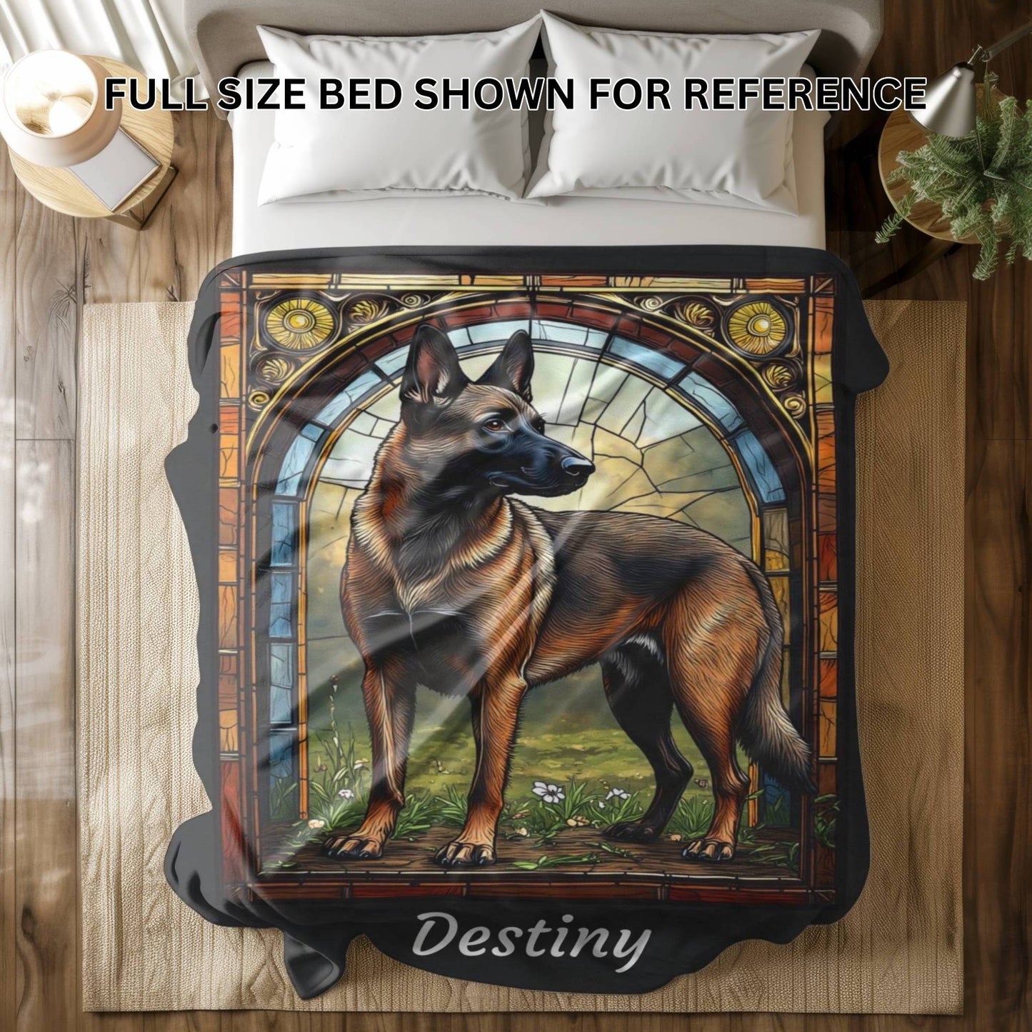Belgian Malinois (Fawn Sable) Velveteen Plush Stained Glass Dog Blanket, Pet Lover Gift
