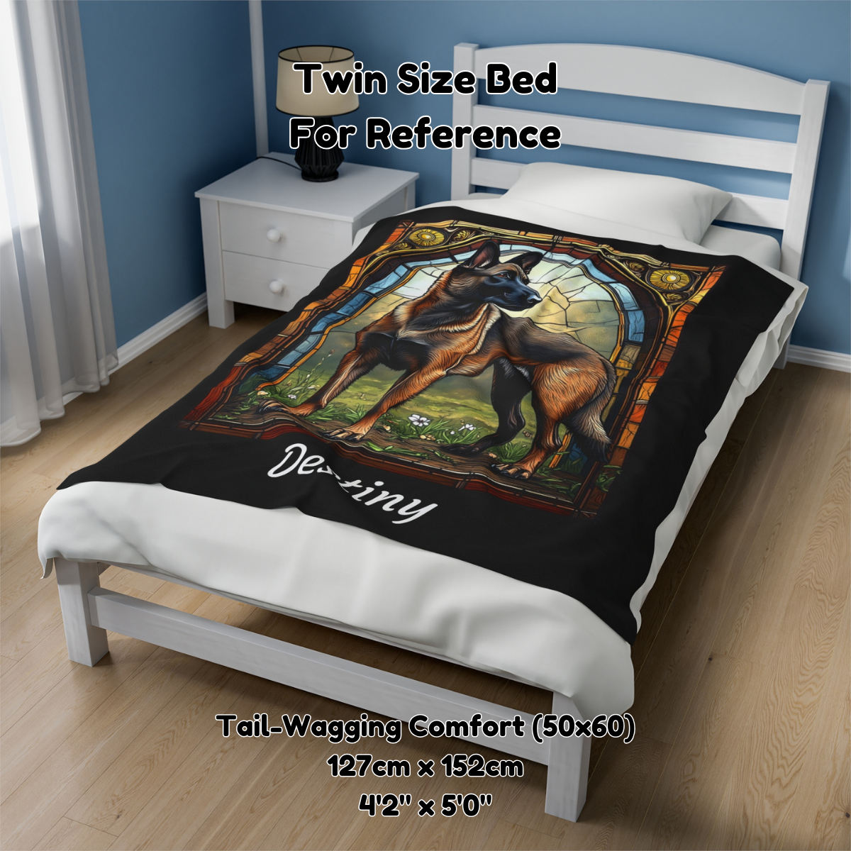 Belgian Malinois (Fawn Sable) Velveteen Plush Stained Glass Dog Blanket, Pet Lover Gift