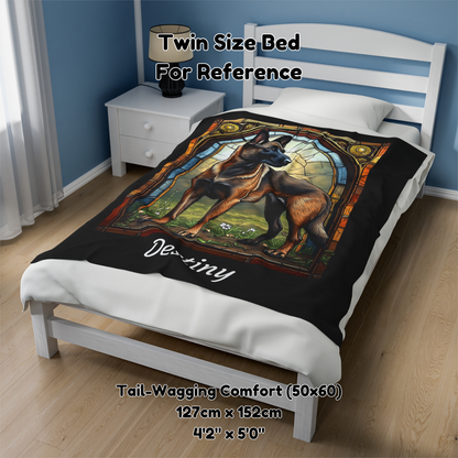 Belgian Malinois (Fawn Sable) Velveteen Plush Stained Glass Dog Blanket, Pet Lover Gift