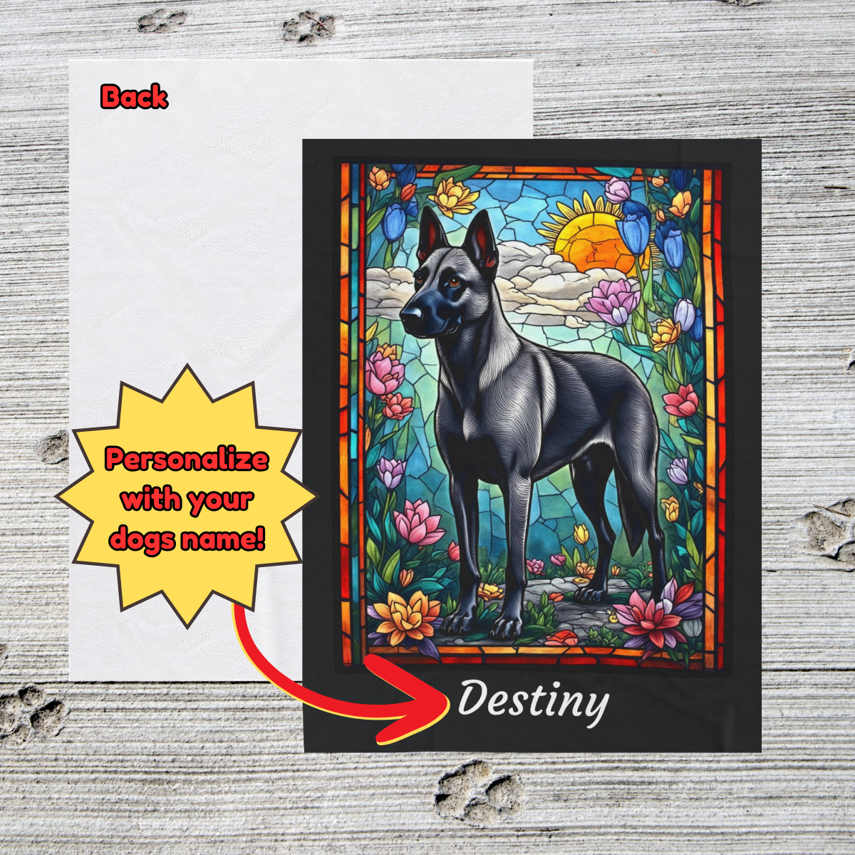 Belgian Malinois (Gray) Personalized Velveteen Plush Blanket, Pet Lover Gift, Malinois Pet Blanket, Dog Lover Gift