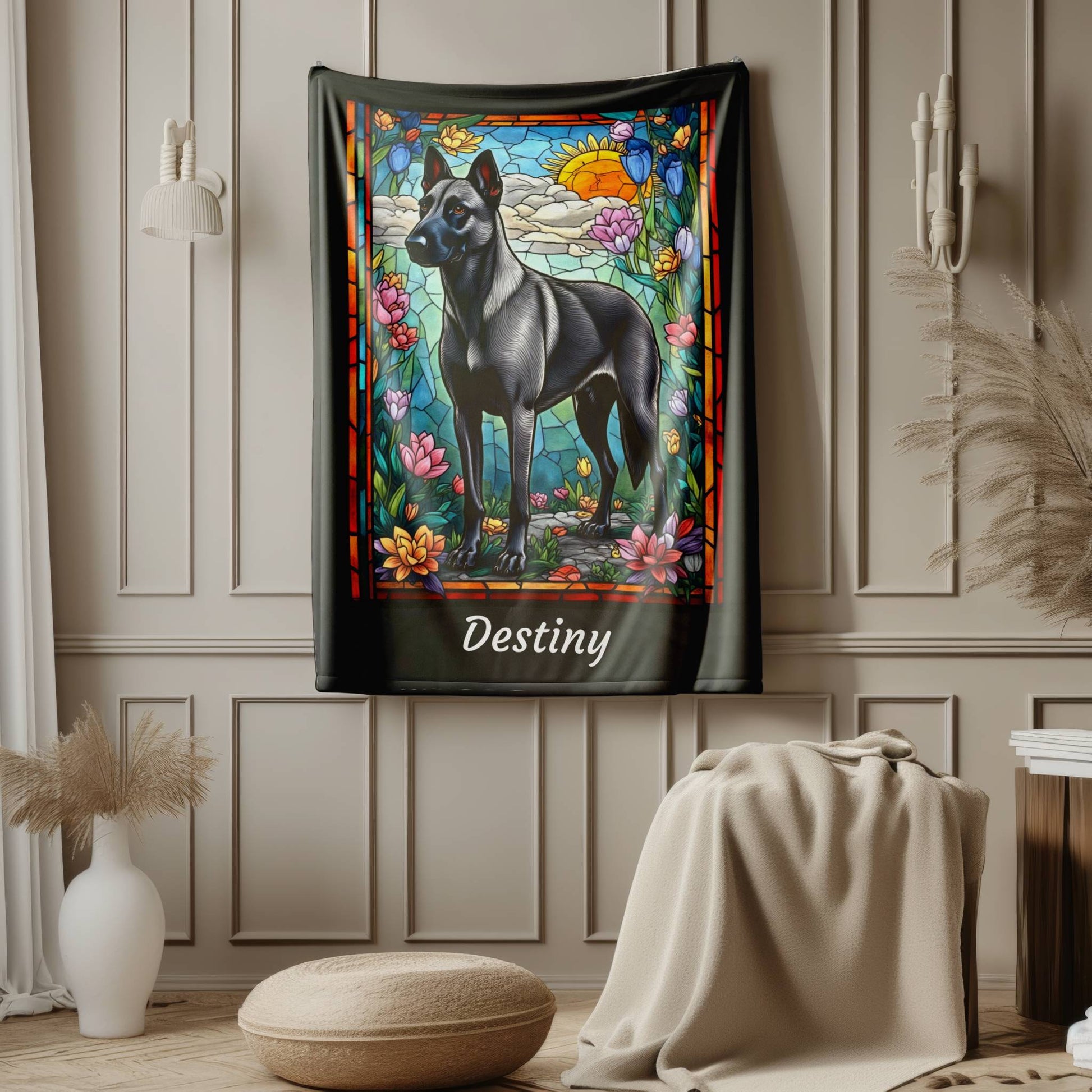 Belgian Malinois (Gray) Personalized Velveteen Plush Blanket, Pet Lover Gift, Malinois Pet Blanket, Dog Lover Gift