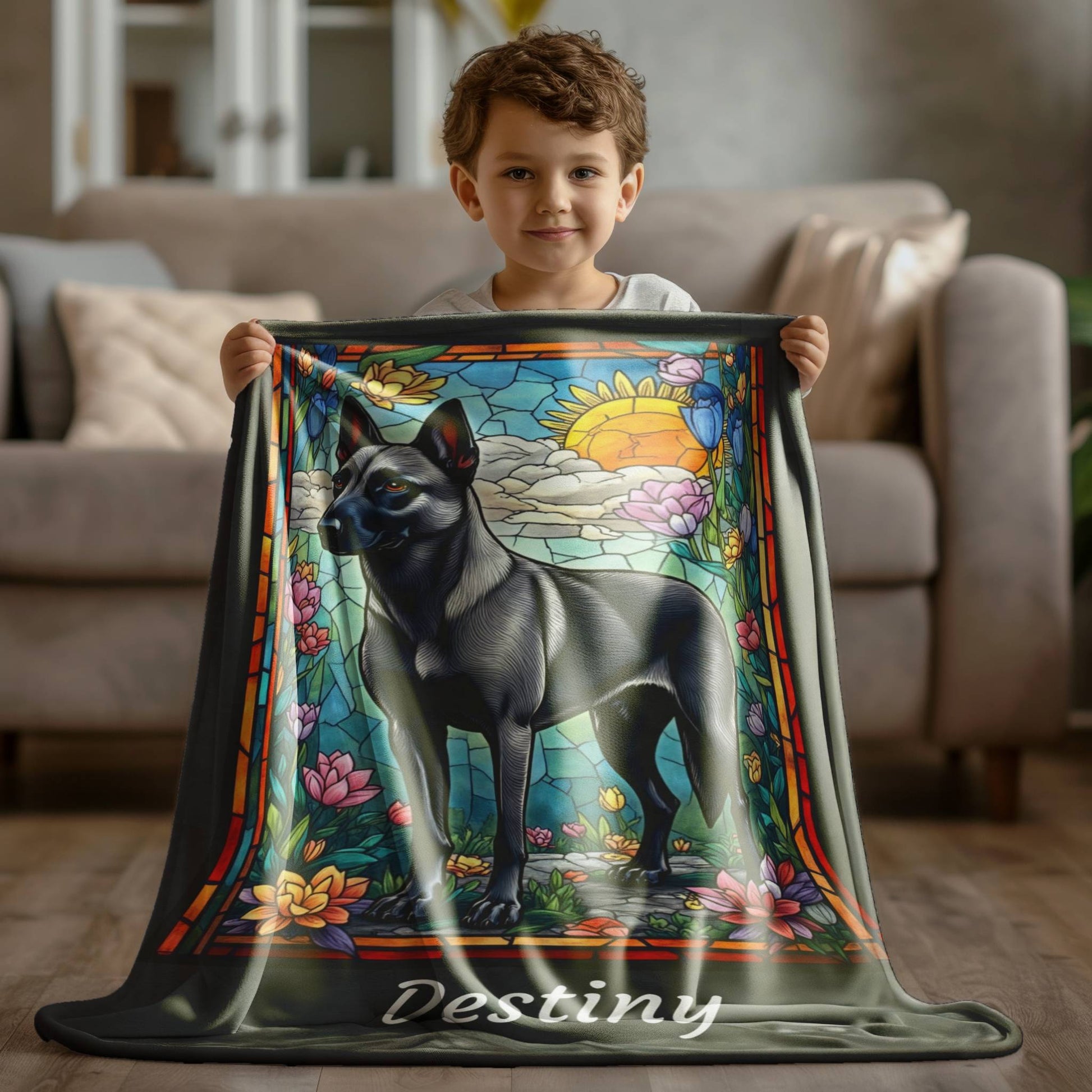 Belgian Malinois (Gray) Personalized Velveteen Plush Blanket, Pet Lover Gift, Malinois Pet Blanket, Dog Lover Gift