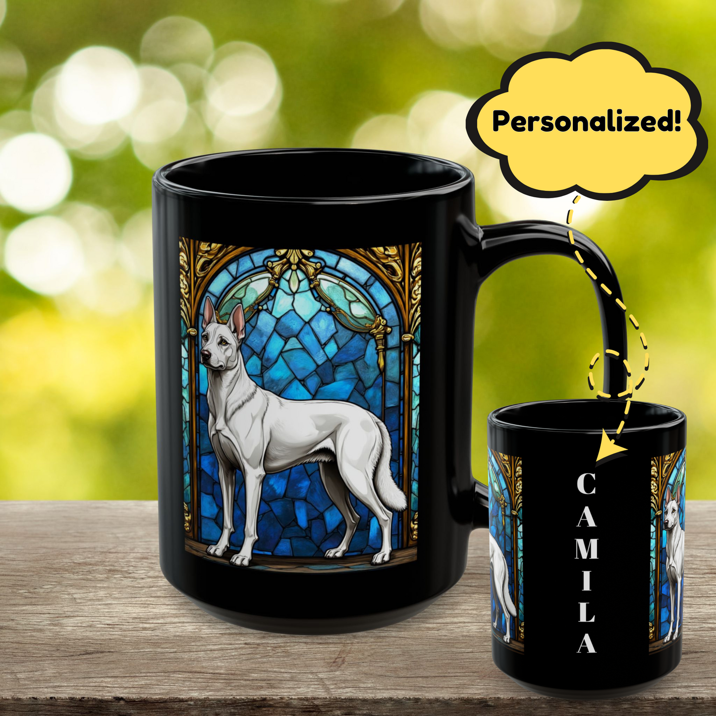 White Belgian Malinois custom name mug for dog lovers