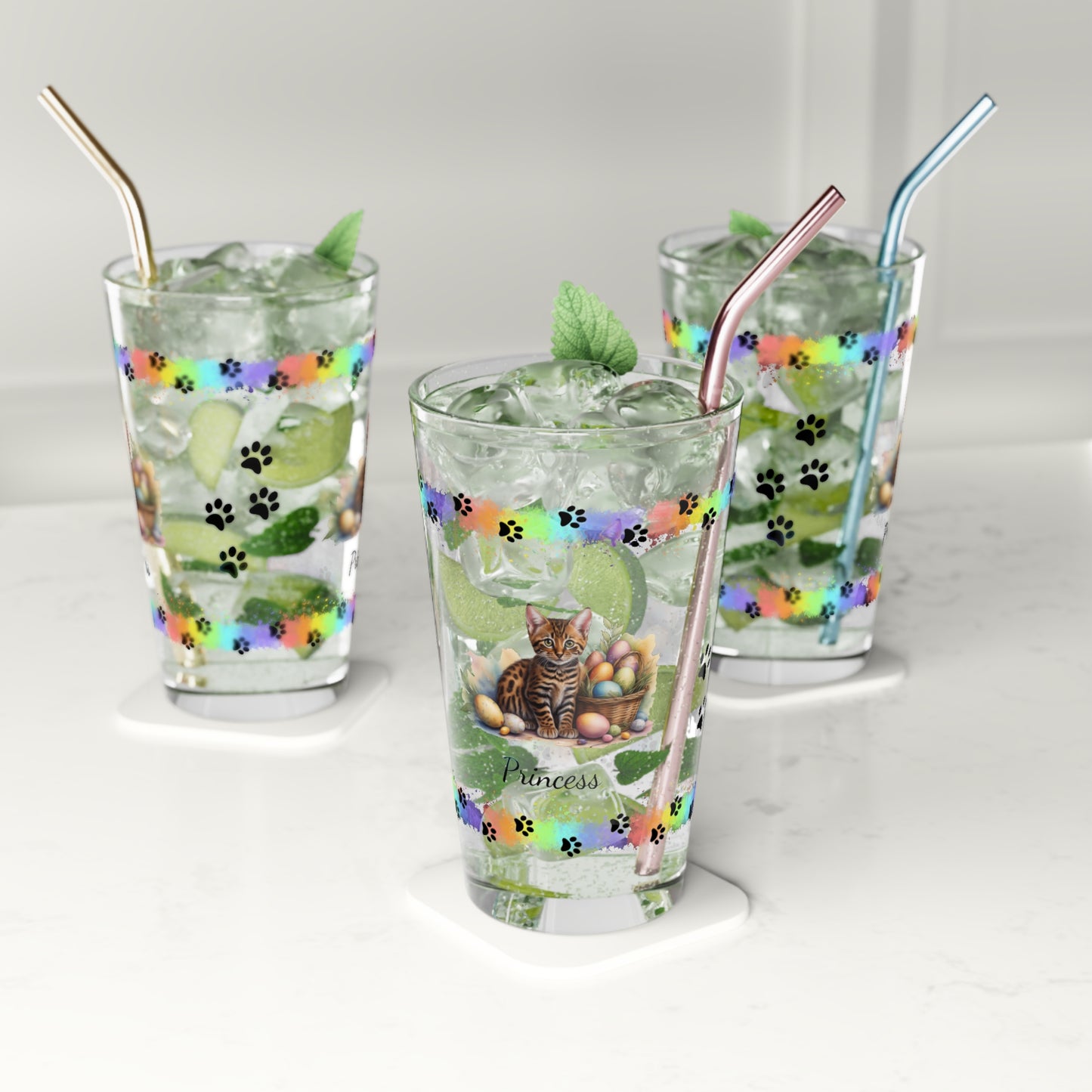 Bengal Easter Kitten 16oz Pint Glass - Personalized Cat-Themed Gift, Mental Health Drinkware, Holiday Décor & Easter Celebration
