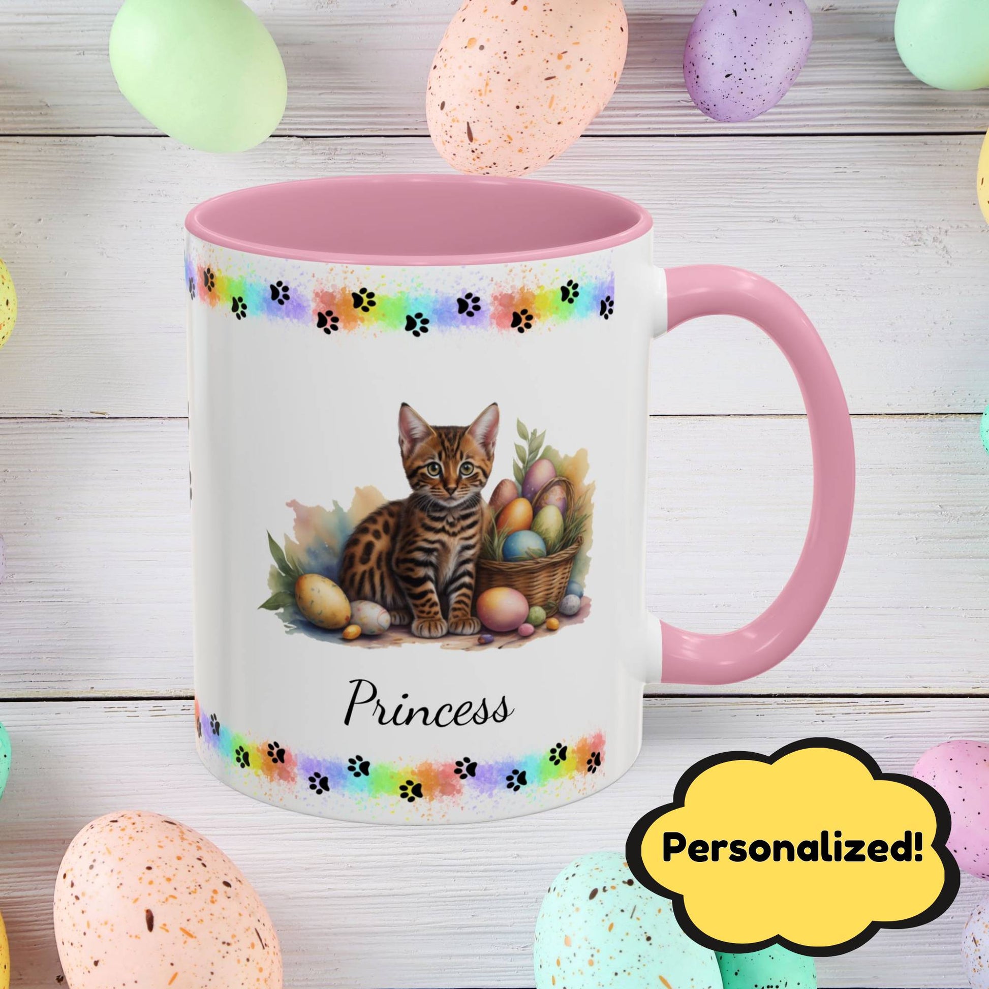 Bengal: Personalized Easter Kitten Coffee Mug - Adorable Cat Design, Mental Health Gift, 11oz & 15oz, 12 Color Choices, Easter Gifts & Décor