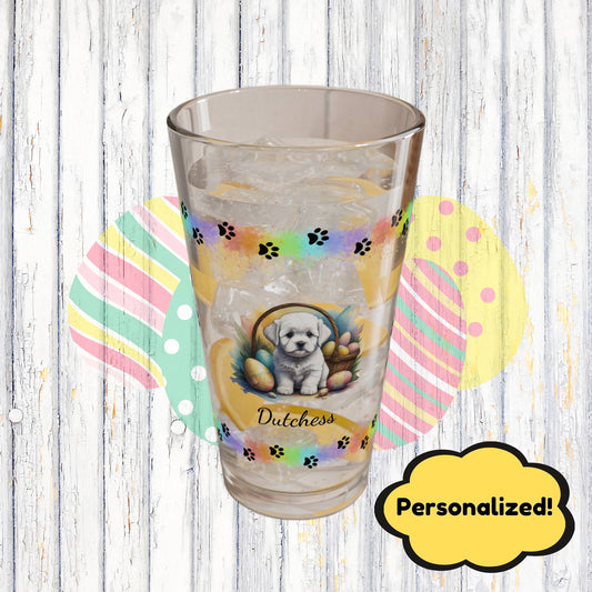 Bichon Frise Personalized Easter Puppy 16oz Pint Glass - Custom Dog Design, Mental Health Gift, Easter Décor, and Festive Celebrations