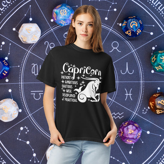 Capricorn Zodiac Comfort Colors T-Shirt - Grounded and mindful Capricorn zodiac tee for self-care and emotional balance
