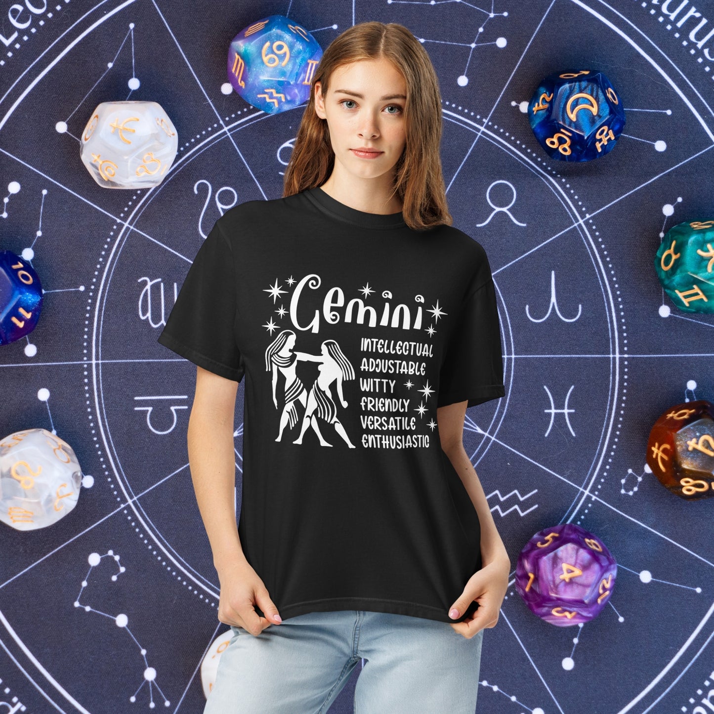 Gemini Zodiac Comfort Colors Shirt - Versatile unisex astrology graphic tee featuring Gemini sign, great for self-expression and mental wellness
