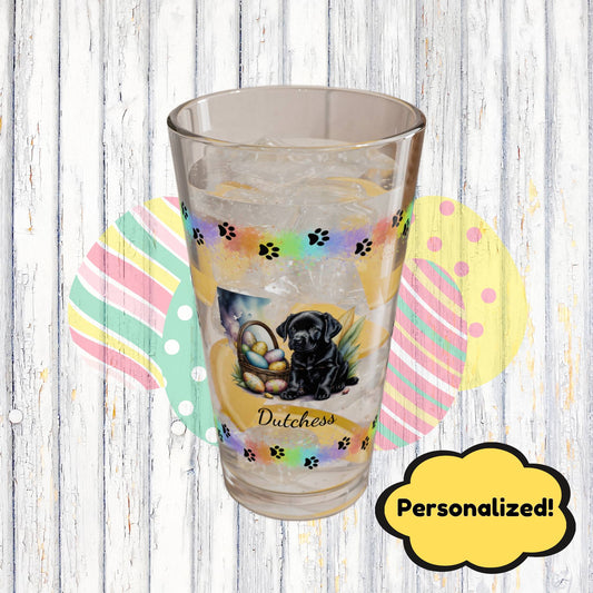 Black Labrador Personalized Easter Puppy 16oz Pint Glass - Custom Dog Design, Mental Health Gift, Easter Décor, and Festive Celebrations
