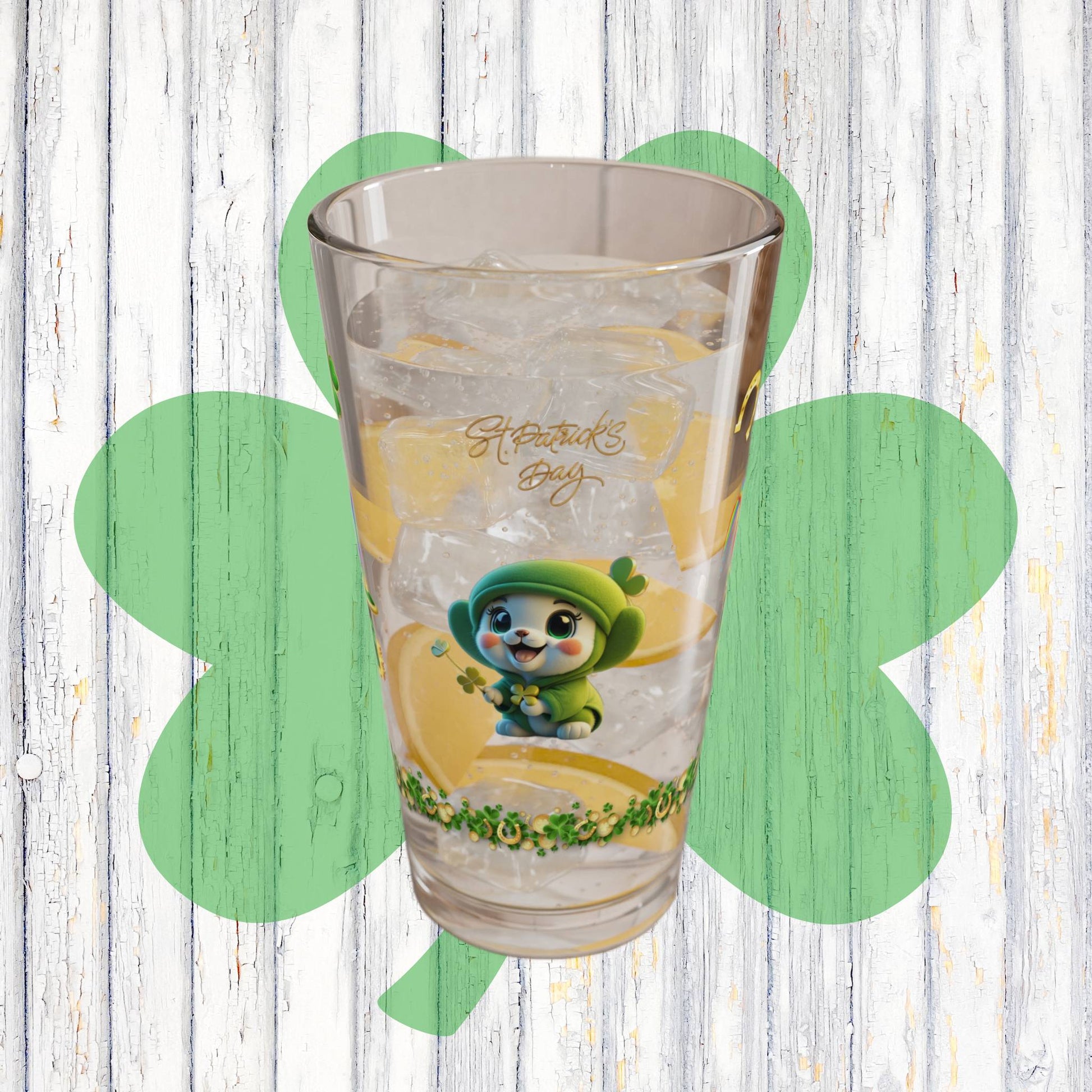 Blissful Blarney Kitten: Mindful St. Patrick's Day 16oz Pint Glasses - Festive Design for Positivity & Wellness