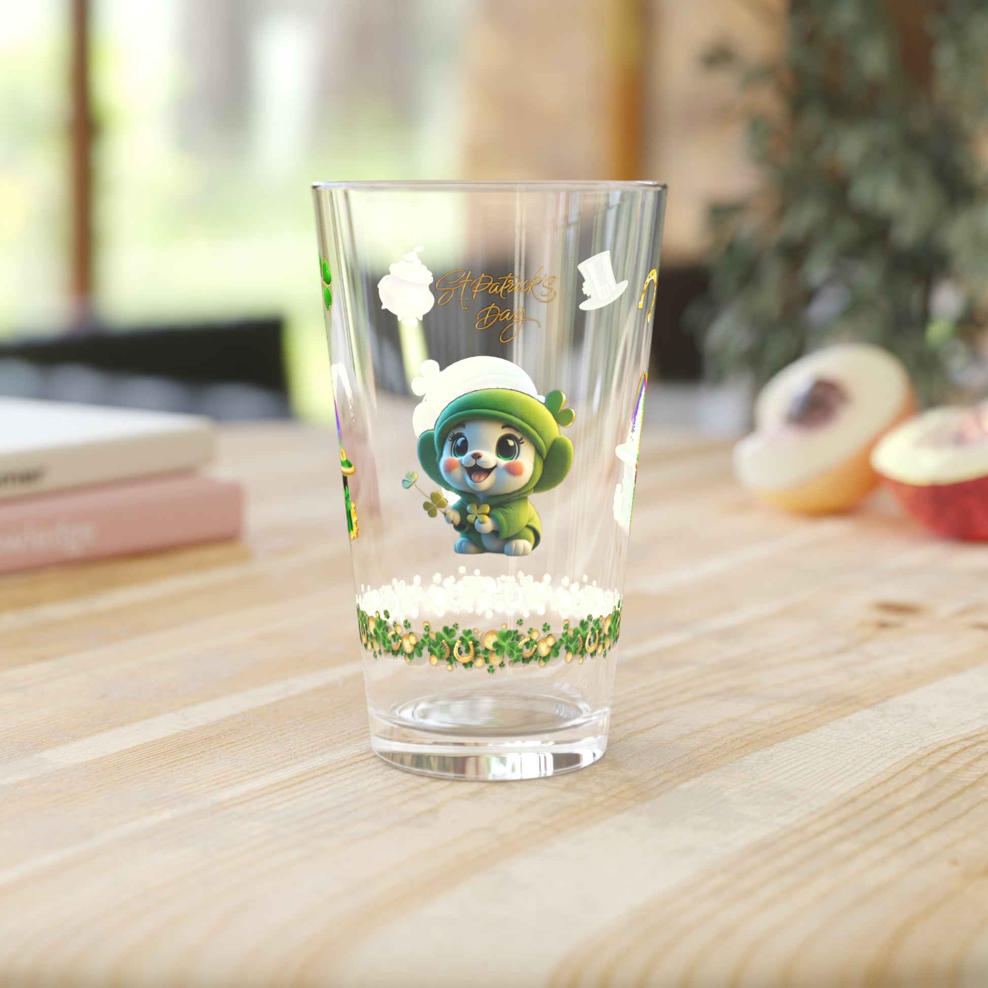 Blissful Blarney Kitten: Mindful St. Patrick's Day 16oz Pint Glasses - Festive Design for Positivity & Wellness