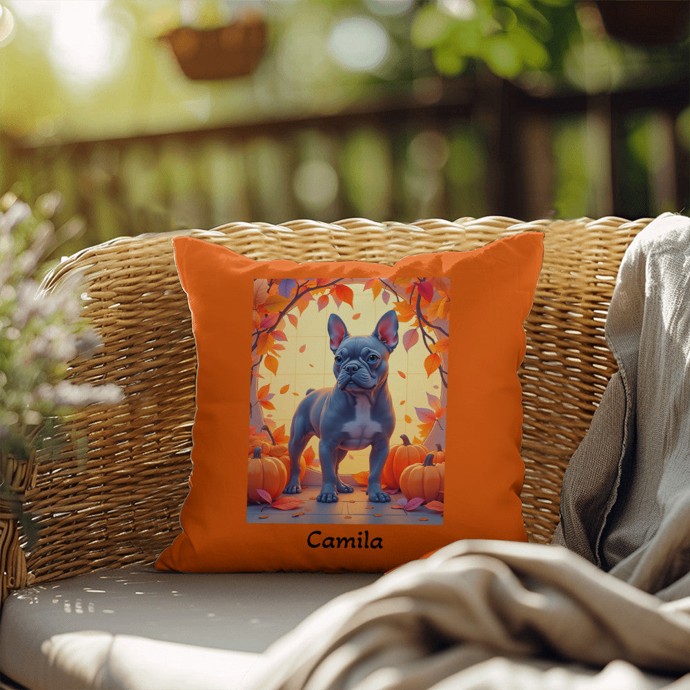 French Bulldog Blue Coat Pillow, Custom Indoor Outdoor Dog Cushion, Personalized Pet Decor