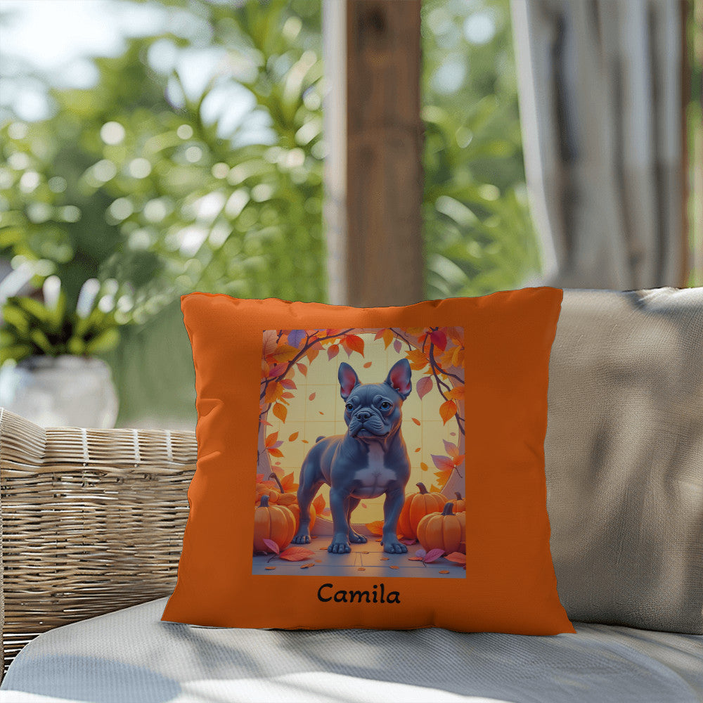 French Bulldog Blue Coat Pillow, Custom Indoor Outdoor Dog Cushion, Personalized Pet Decor
