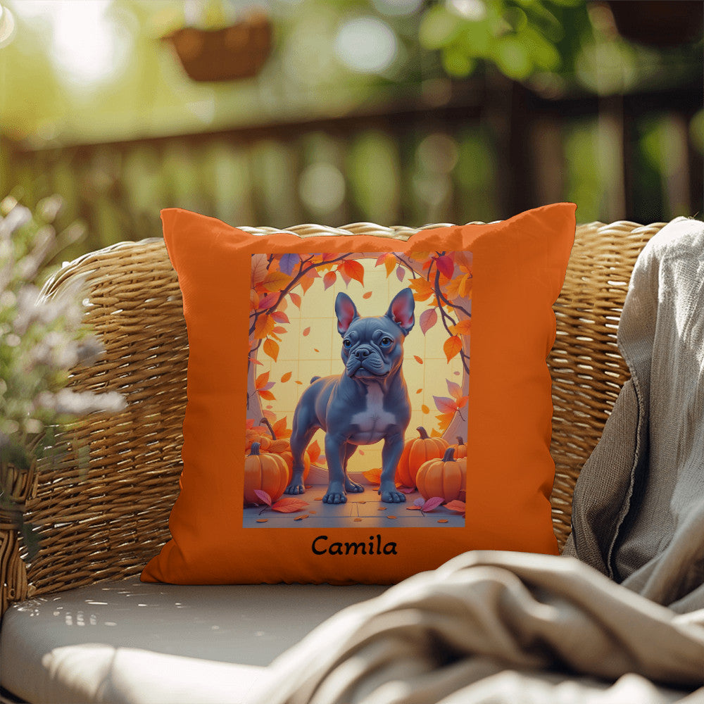 French Bulldog Blue Coat Pillow, Custom Indoor Outdoor Dog Cushion, Personalized Pet Decor