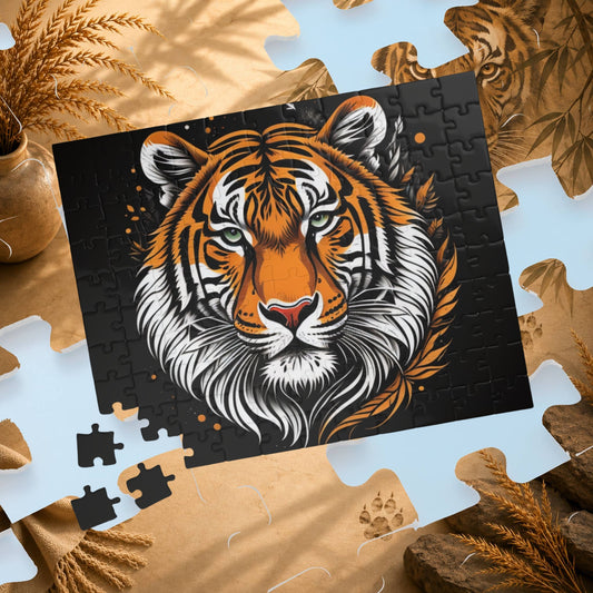 Bold Resilience - Fierce Bengal Tiger Portrait Jigsaw Puzzle in Dramatic Dark Illustration Style