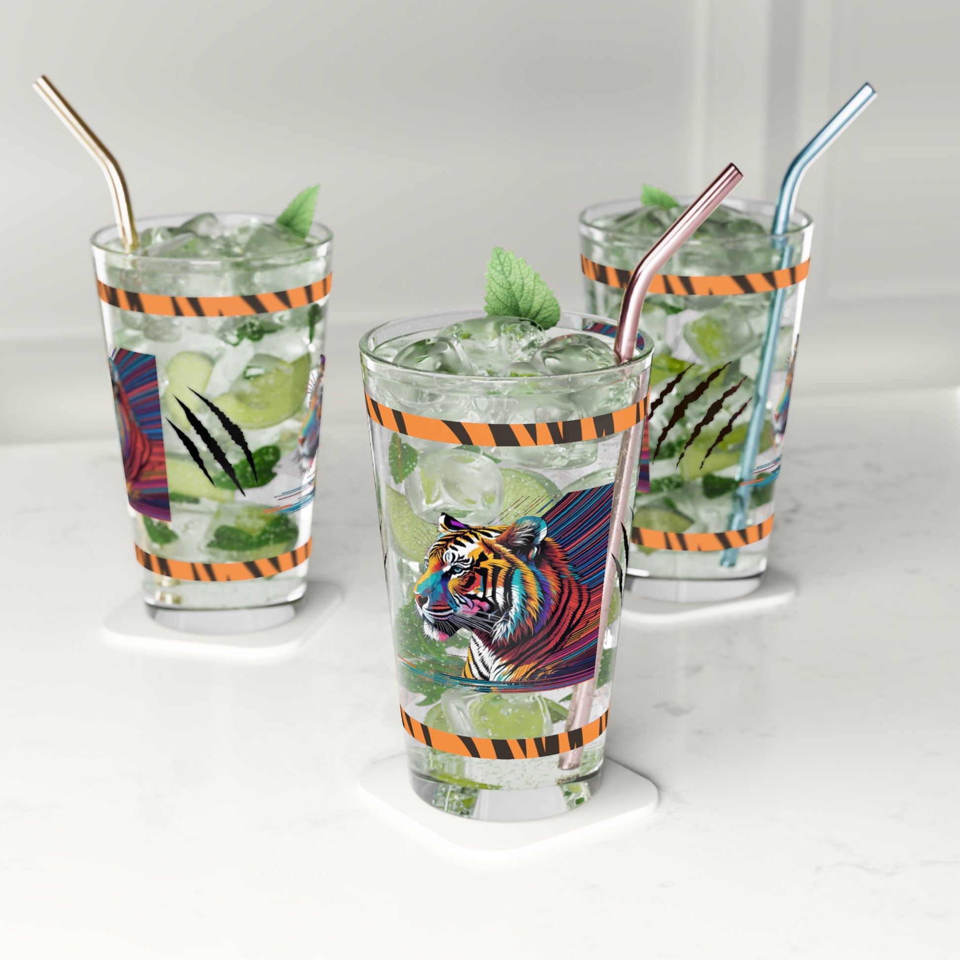 Bold Tiger Strides 16oz Tiger Pint Glass - Inspiring Strength, Courage, and Empowerment