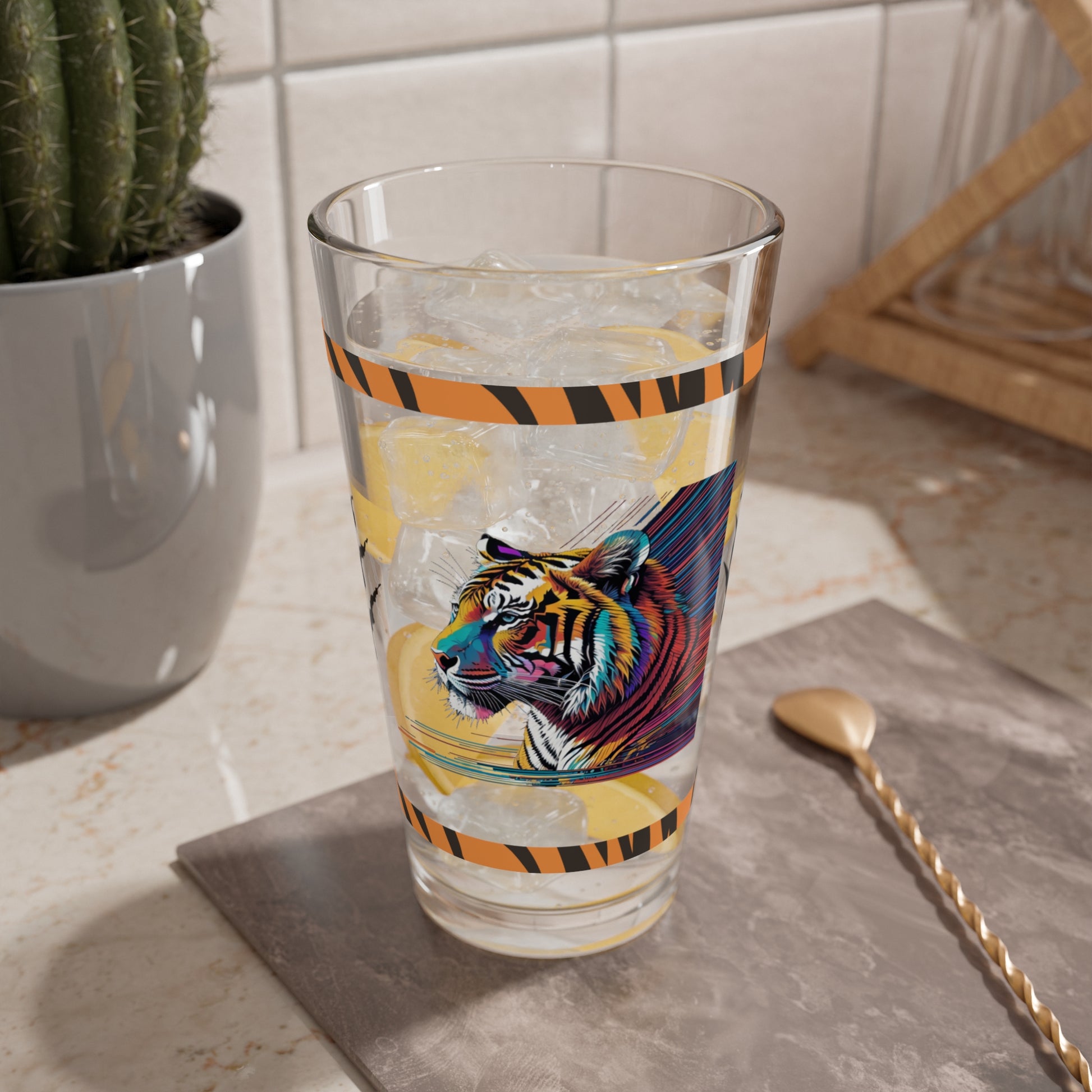 Bold Tiger Strides 16oz Tiger Pint Glass - Inspiring Strength, Courage, and Empowerment