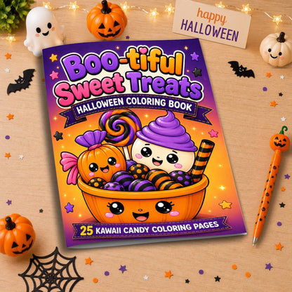 Boo-tiful Sweet Treats Halloween Coloring Book - Cute Halloween Gift, Kawaii Candy Coloring Pages