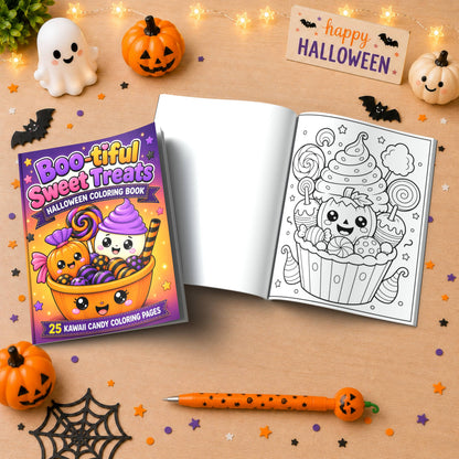Boo-tiful Sweet Treats Halloween Coloring Book - Cute Halloween Gift, Kawaii Candy Coloring Pages