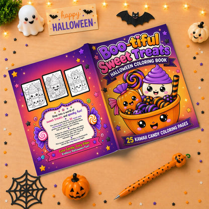 Boo-tiful Sweet Treats Halloween Coloring Book - Cute Halloween Gift, Kawaii Candy Coloring Pages