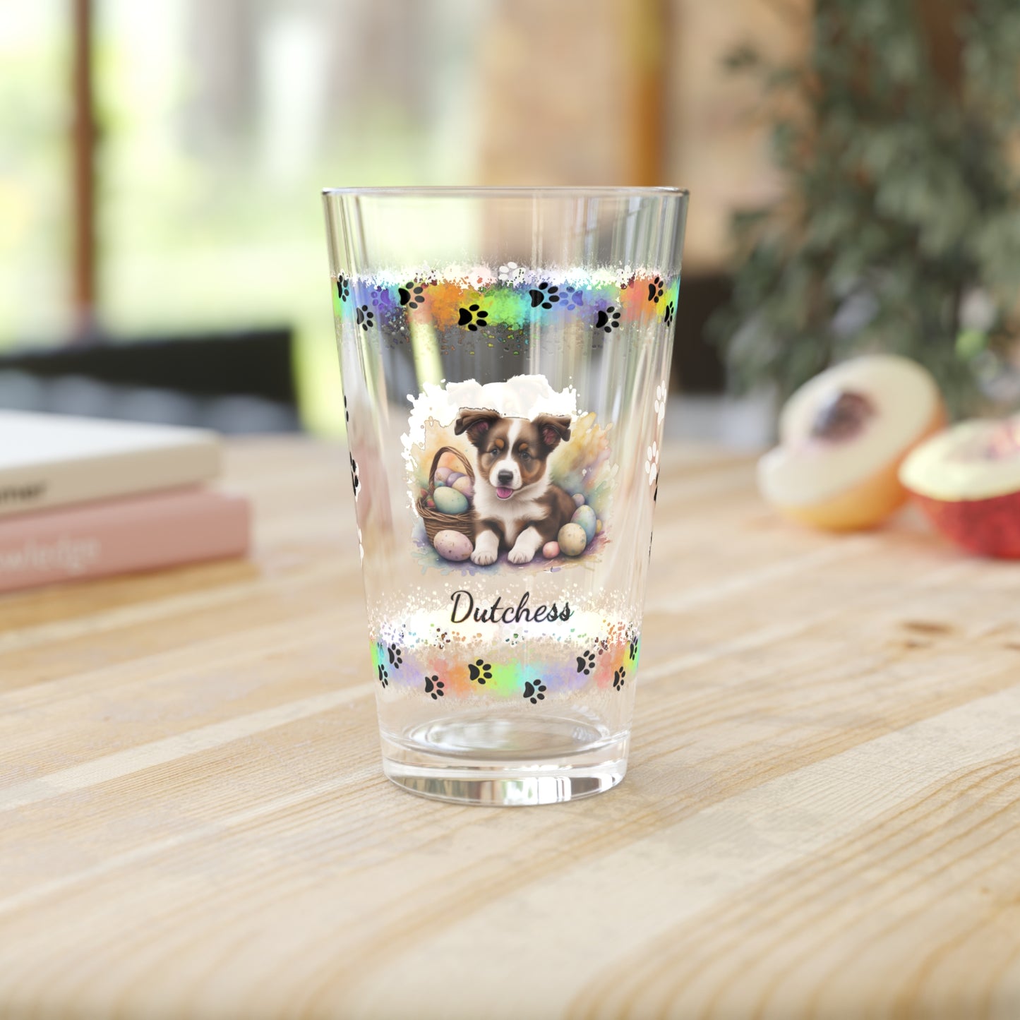 Border Collie (Brown & White) Personalized Easter Puppy 16oz Pint Glass - Custom Dog Design, Mental Health Gift, Easter Décor, and Festive Celebrations