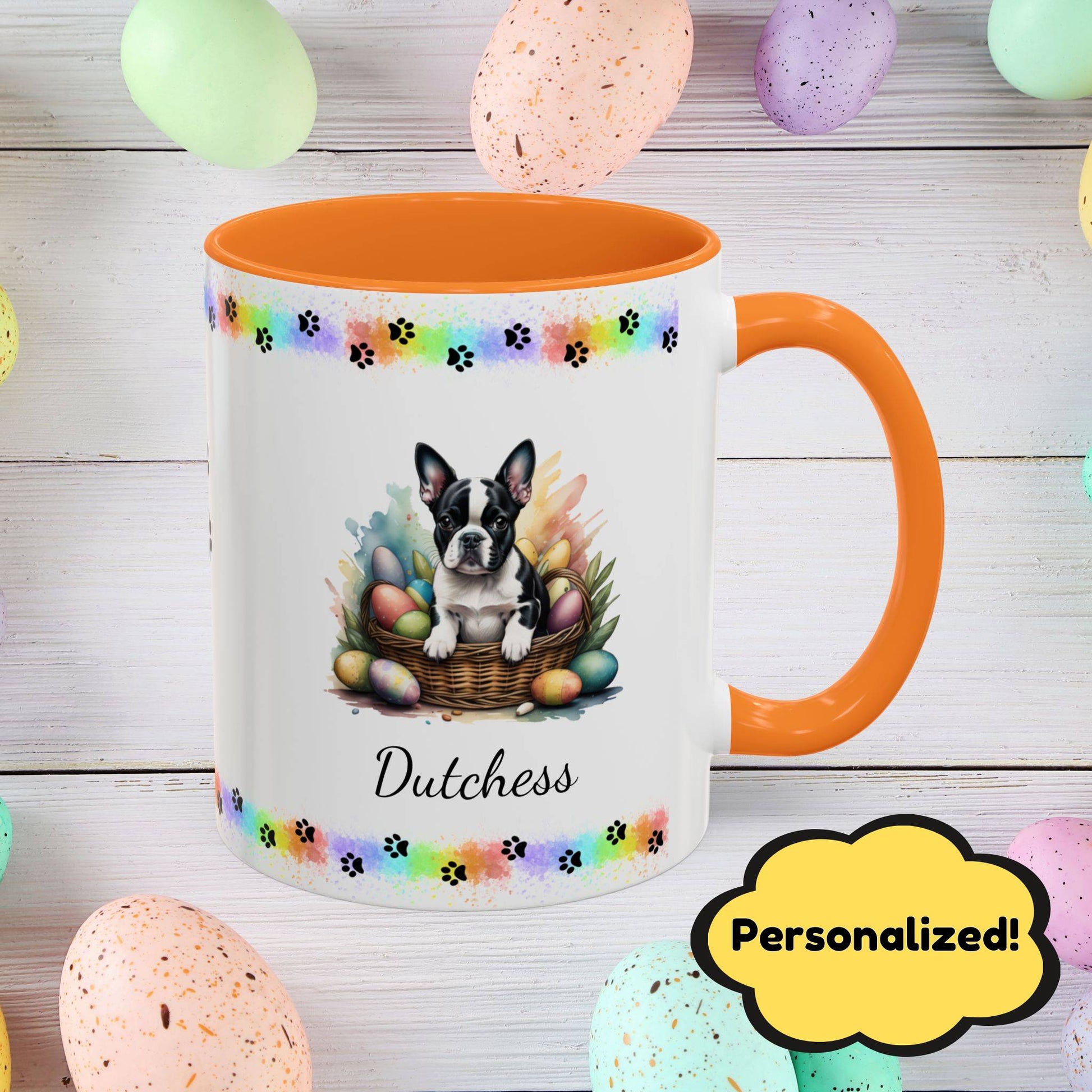 Boston Terrier: Personalized Easter Puppy Coffee Mug - Adorable Dog Design, Mental Health Gift, 11oz & 15oz, 12 Color Choices, Easter Gifts & Décor