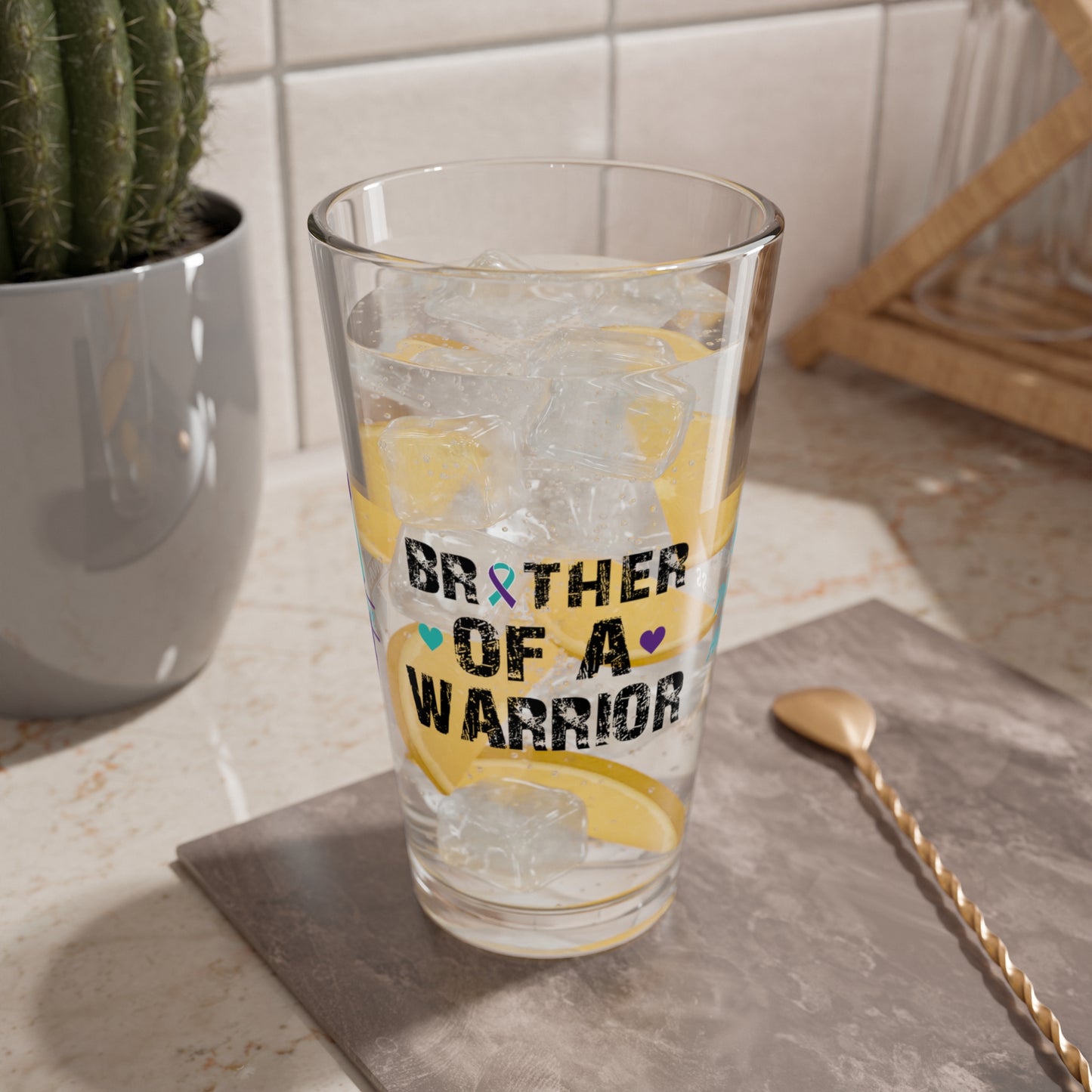 Brother of a Warrior: Personalized Suicide Prevention Awareness Warrior Pint Glass - Proud Family Member