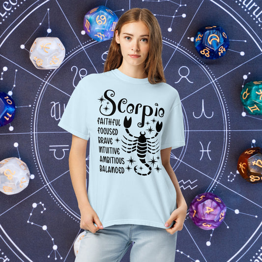 Scorpio Zodiac Comfort Colors Shirt - Powerful and passionate Scorpio tee for emotional strength and healing energy