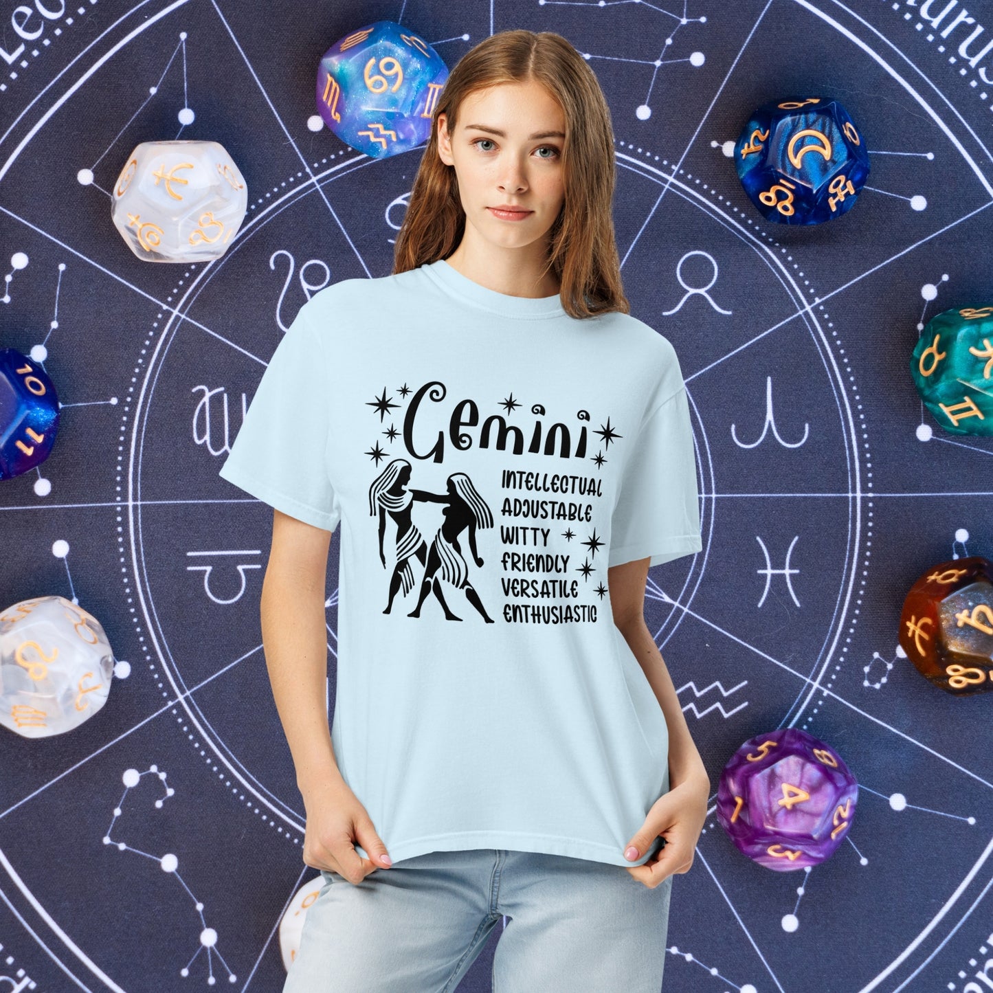 Gemini Zodiac Comfort Colors Shirt - Versatile unisex astrology graphic tee featuring Gemini sign, great for self-expression and mental wellness