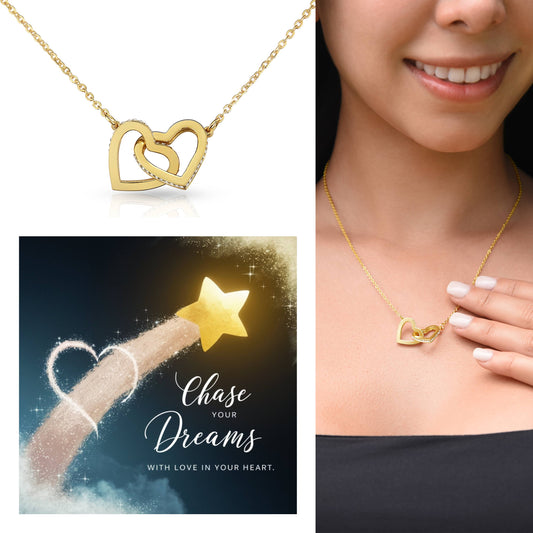 Chase Your Dreams With Love In Your Heart: Interlocking Hearts Necklace - Mental Health Gift, Self-Love, Anxiety, PTSD Support