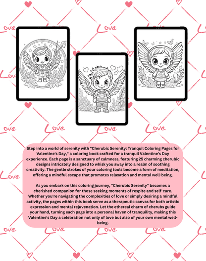 Cherubic Serenity: Tranquil Coloring Pages for Valentine's Day