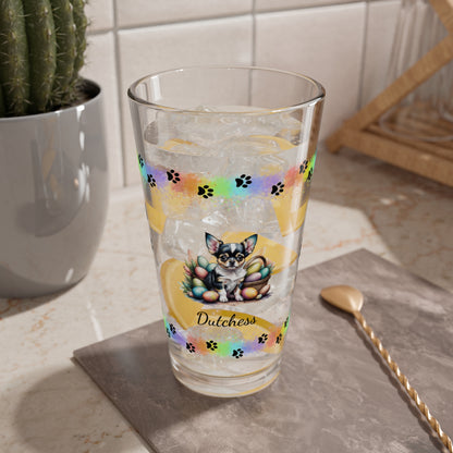 Chihuahua (Blue Tri) Personalized Easter Puppy 16oz Pint Glass - Custom Dog Design, Mental Health Gift, Easter Décor, and Festive Celebrations