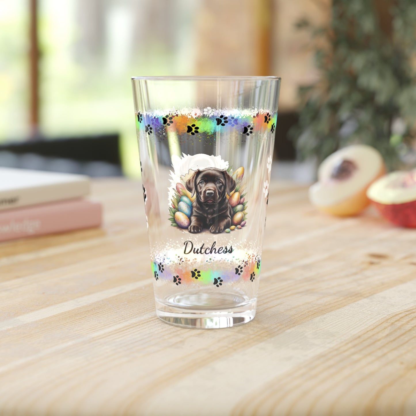 Chocolate Labrador Personalized Easter Puppy 16oz Pint Glass - Custom Dog Design, Mental Health Gift, Easter Décor, and Festive Celebrations