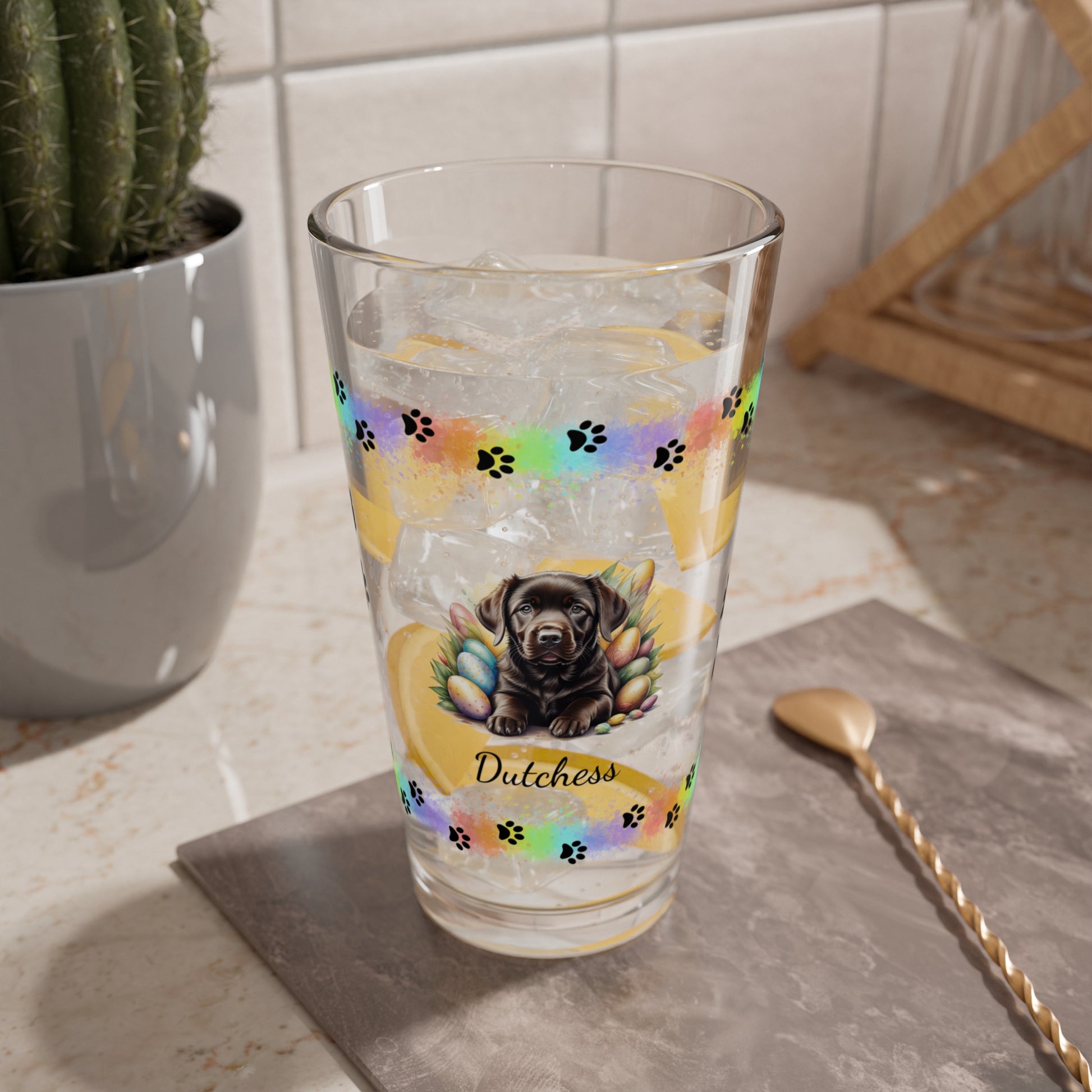 Chocolate Labrador Personalized Easter Puppy 16oz Pint Glass - Custom Dog Design, Mental Health Gift, Easter Décor, and Festive Celebrations
