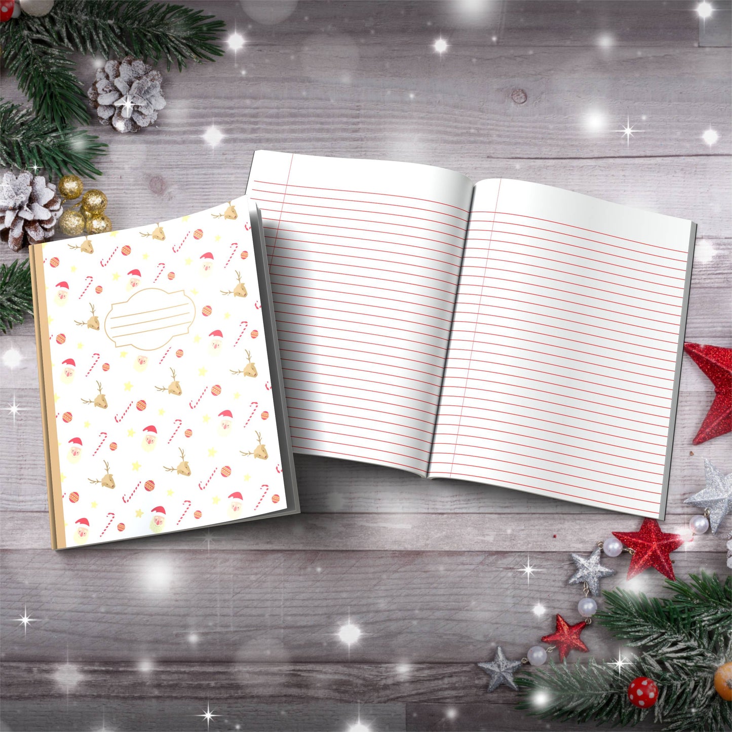Santa, Snowflakes & Holiday Icons Paperback Christmas Composition Notebook for festive journaling and holiday mindfulness