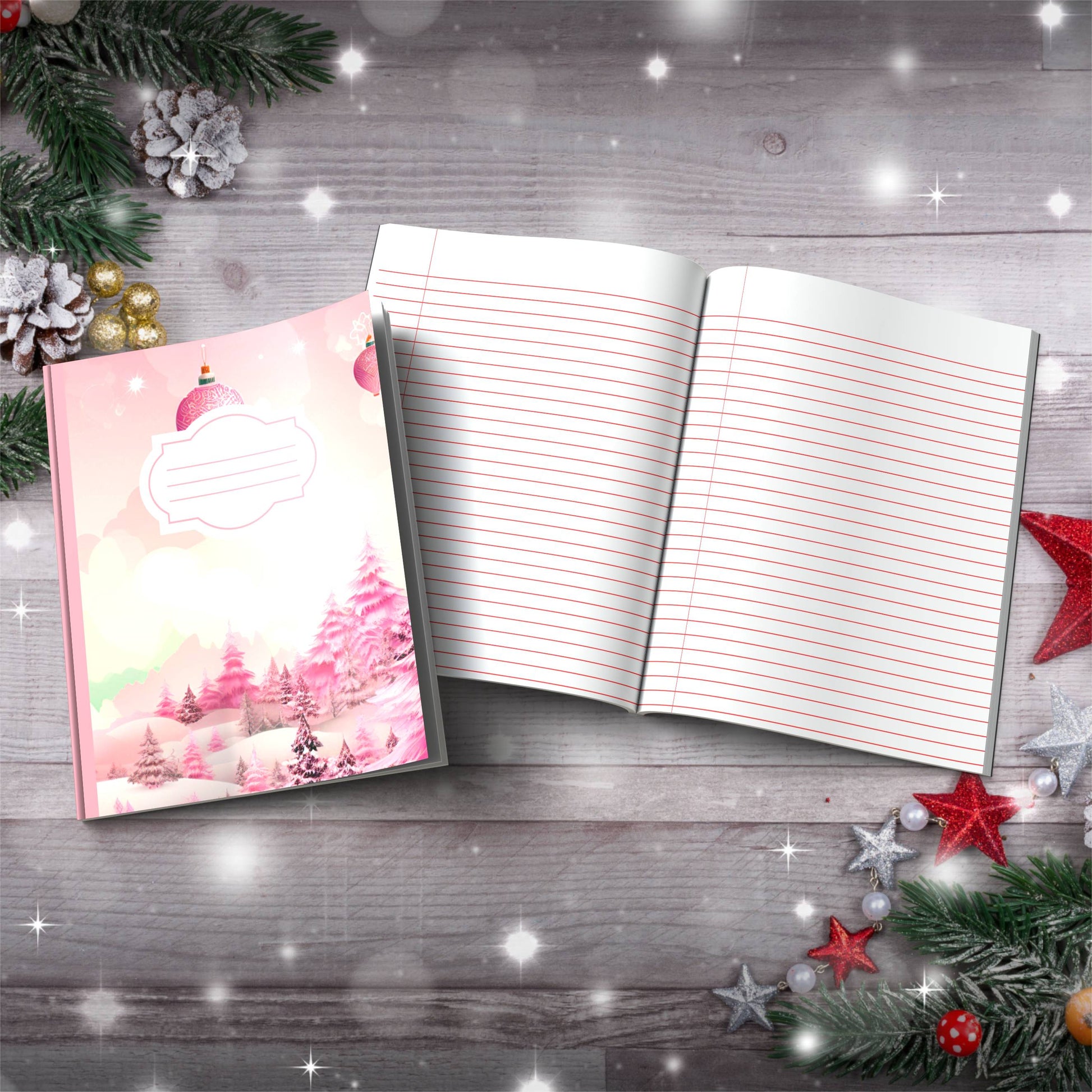 Pastel crimson strawberry wonderland Christmas composition notebook, paperback journal for holiday writing