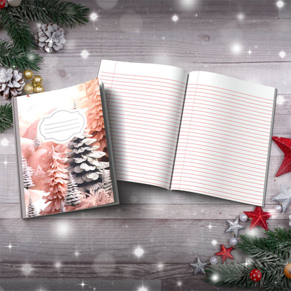 Strawberry and grey winter pine trees Christmas notebook, paperback journaling journal for self-care