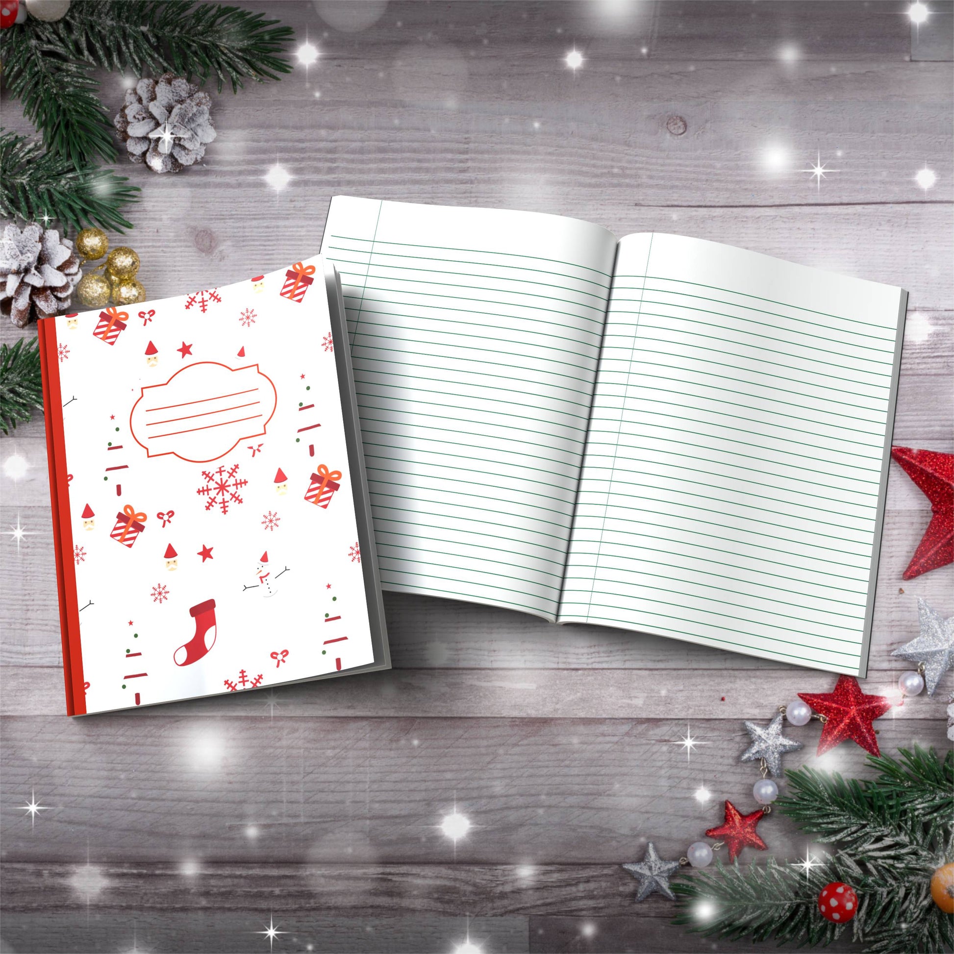 Snowmen with Olive Leaves Holiday Pattern Paperback Christmas Composition Notebook for festive writing and mindfulness