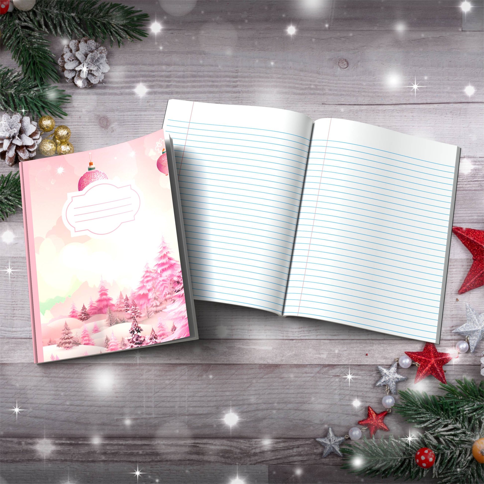 Pastel crimson strawberry wonderland Christmas composition notebook, paperback journal for holiday writing