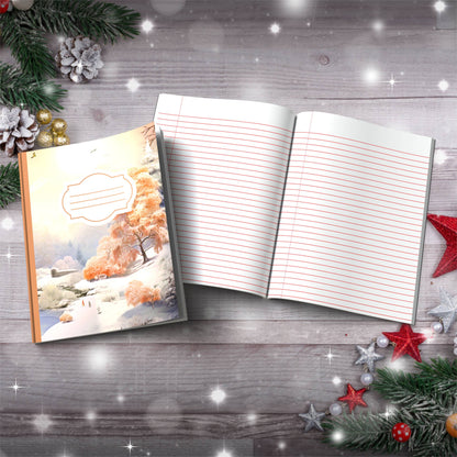 Pastel grey and orange winter wonderland Christmas composition notebook, paperback journaling gift
