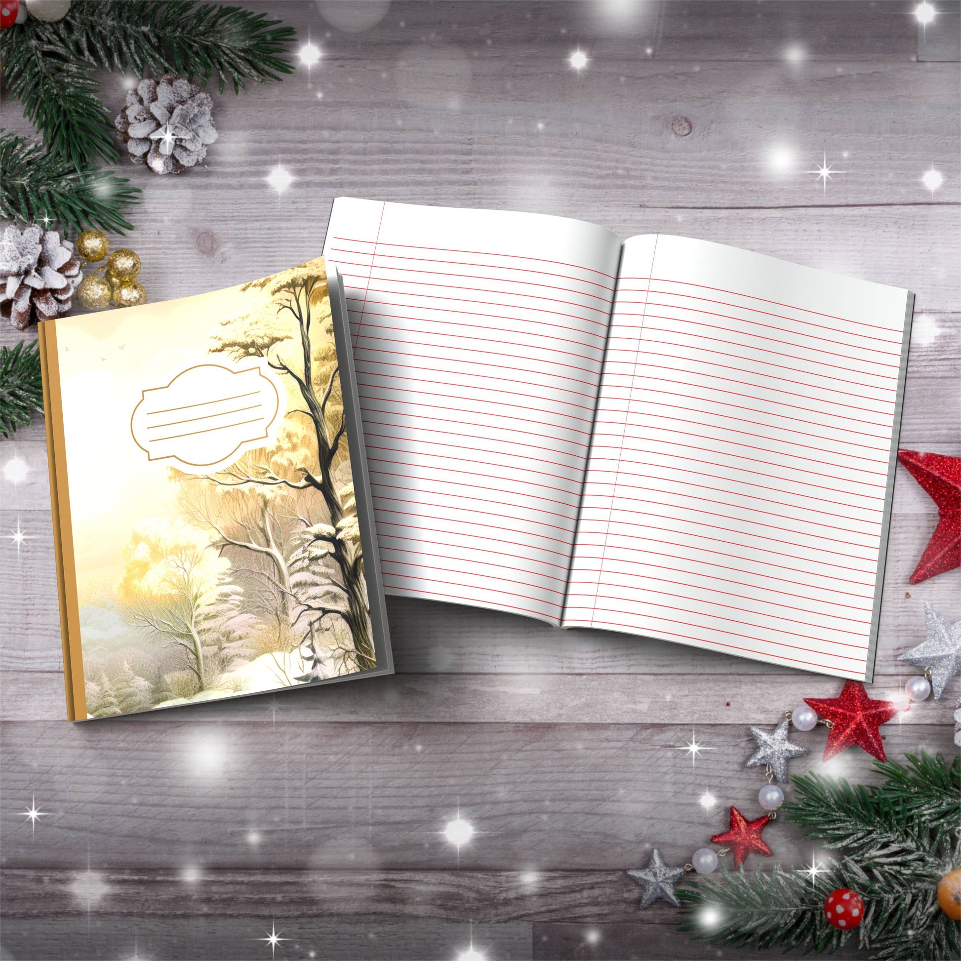 Grey and orange castle landscape Christmas composition notebook, paperback journal for winter writing