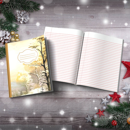 Grey and orange castle landscape Christmas composition notebook, paperback journal for winter writing