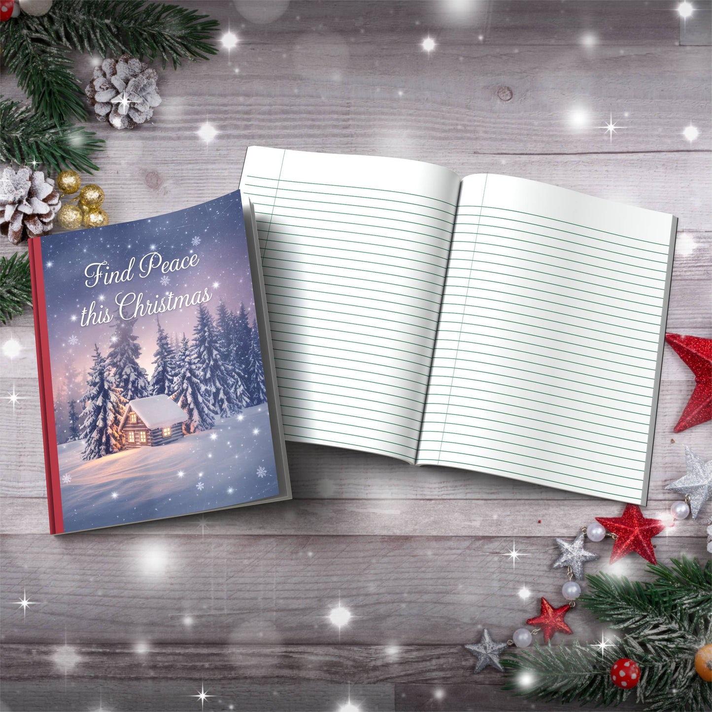 Holiday Greenery with Star Berries Paperback Christmas Composition Notebook for journaling and seasonal mindfulness